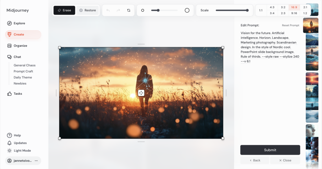 Midjourneyn uusi kuvaeditori
